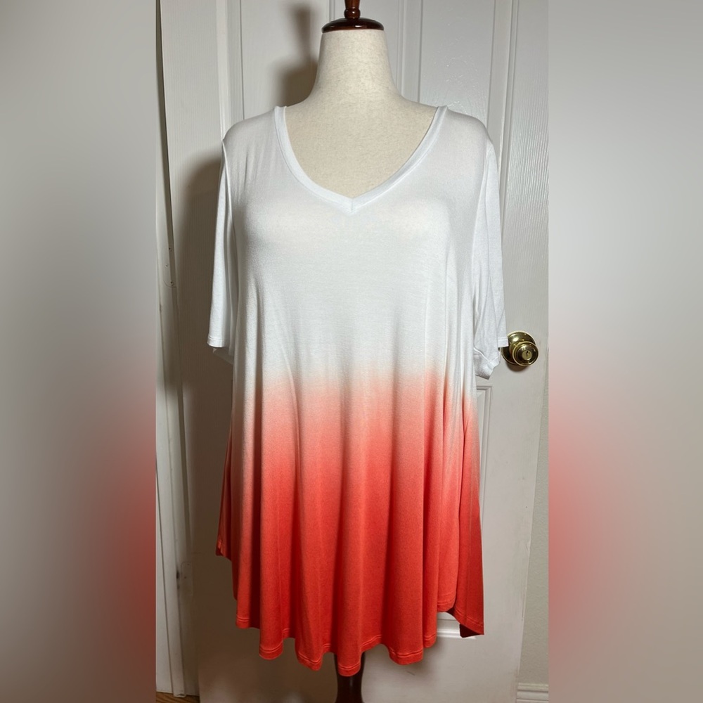 Lane Bryant White to Coral Ombré V-Neck Swing Top